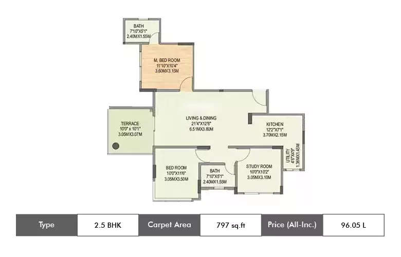 Floor plan for 2.5 BHK