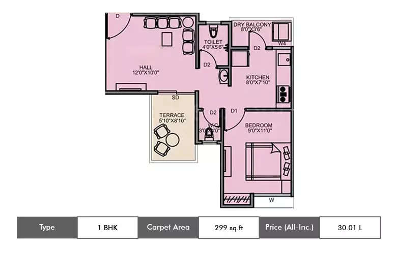 Floor plan for 1 BHK