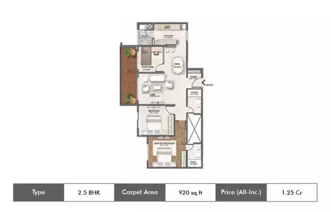 Shriram Southern Crest JP Nagar - Floor plan 2.5 BHK 920 Sq.ft