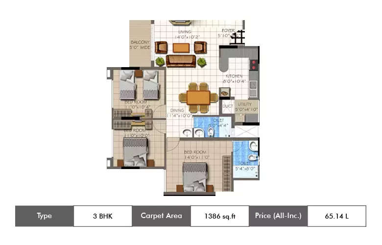 Floor plan for 3 BHK