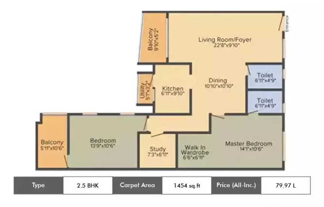 Kolte Patil Mirabilis Krishnarajapura - Floor plan 2.5 BHK 1454 Sq.ft