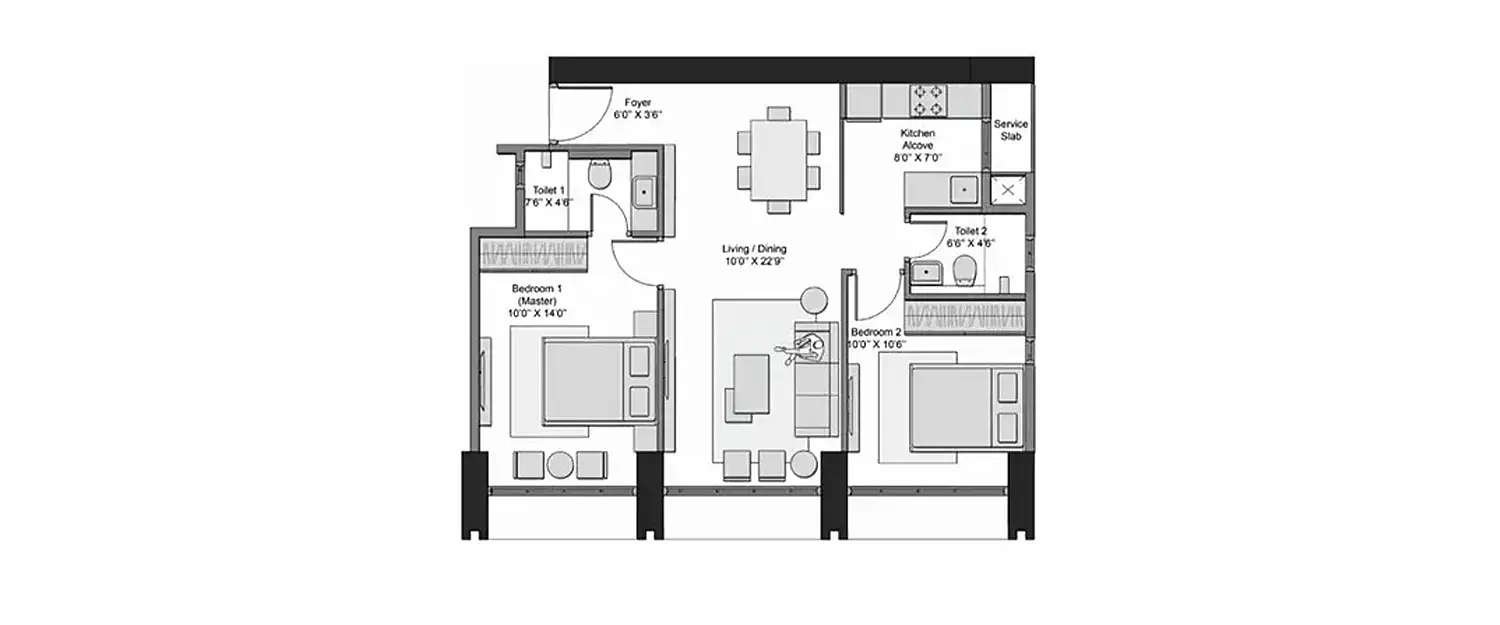 Floor plan for 2 BHK