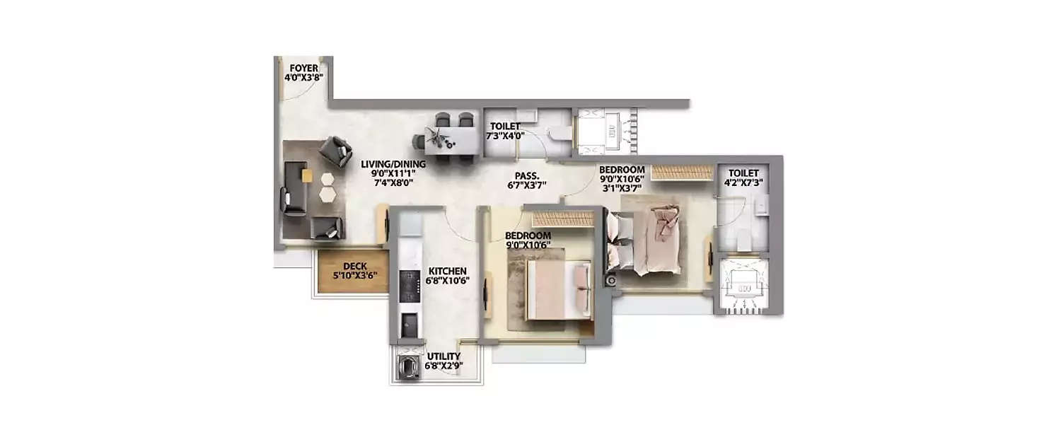 Floor plan for 2 BHK