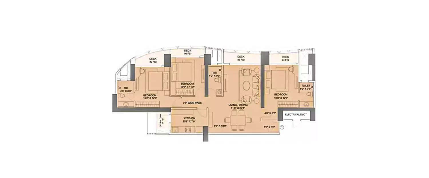 Floor plan for 3 BHK