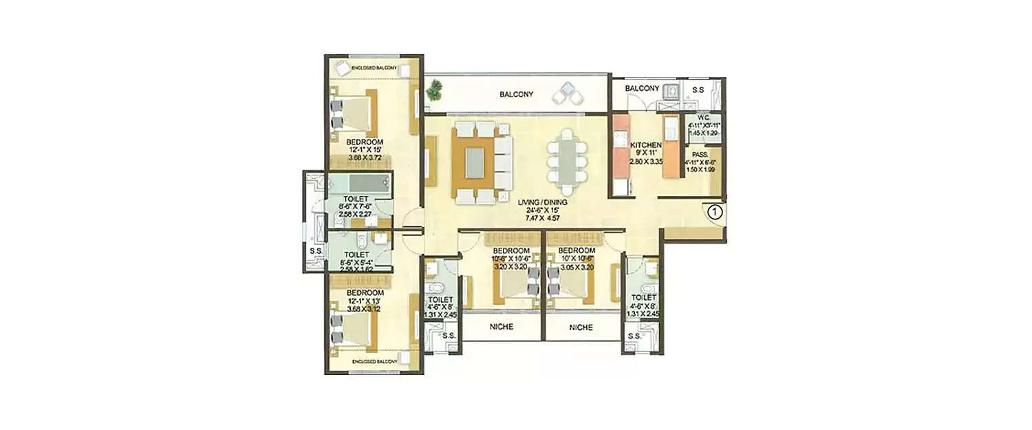 Floor plan for 4 BHK