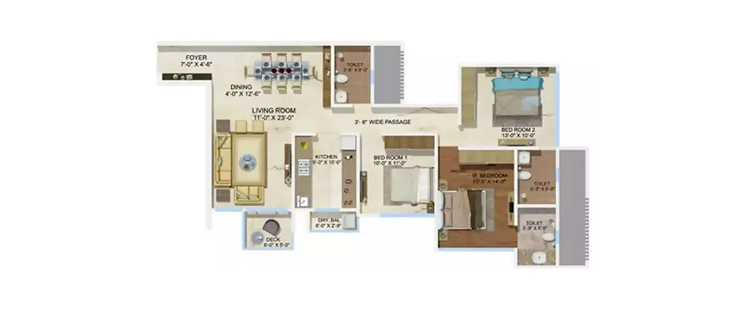 Floor plan for 3 BHK