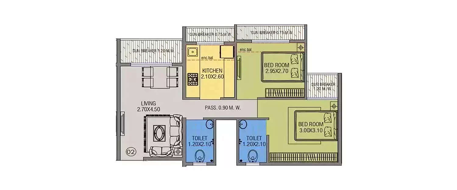 Floor plan for 2 BHK