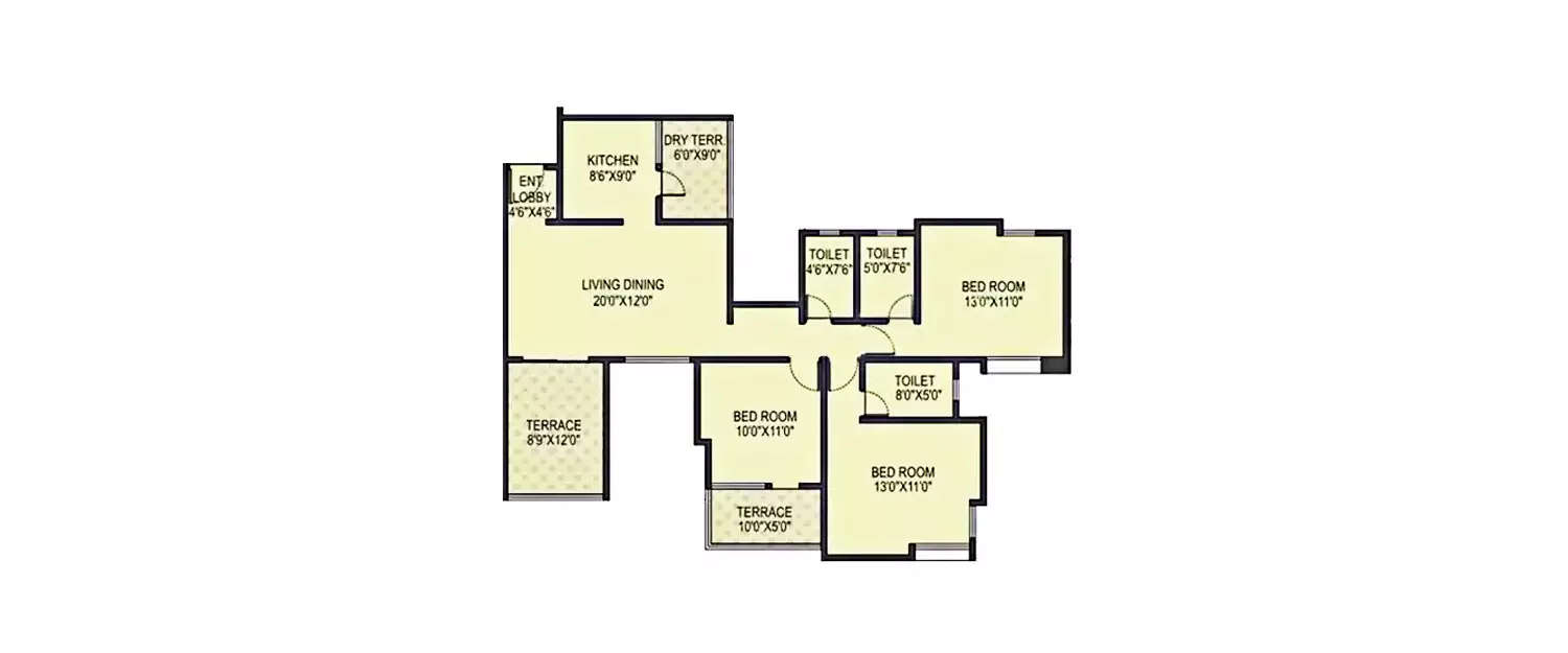 Floor plan for 3 BHK