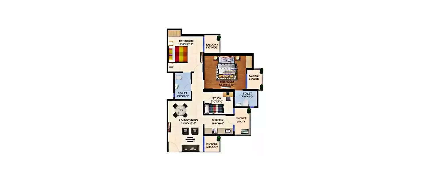 Floor plan for 2.5 BHK