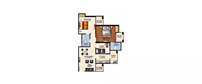 Ajnara Panorama Sector 22A - Floor plan 2.5 BHK 1195 Sq.ft