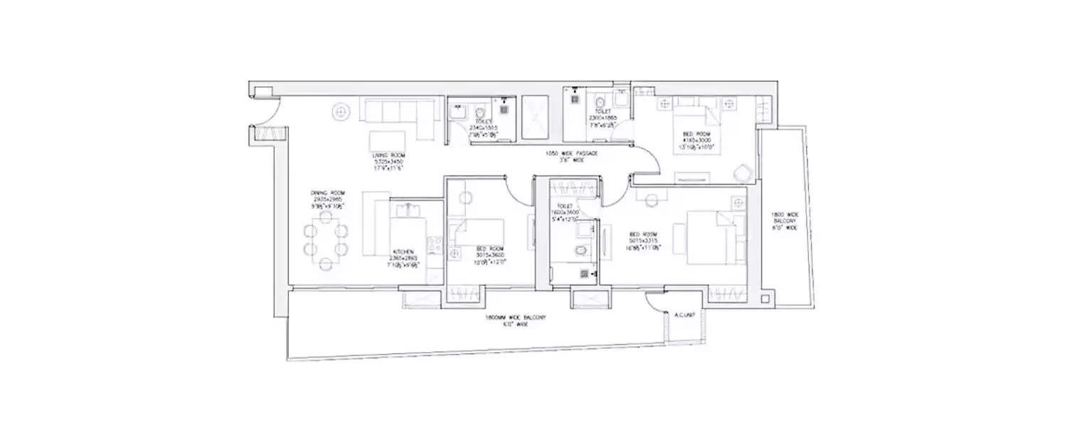 Floor plan for 3 BHK