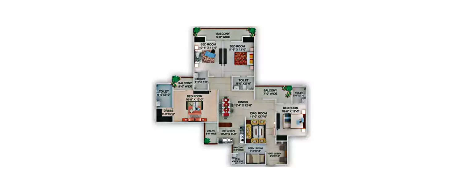 Floor plan for 4 BHK