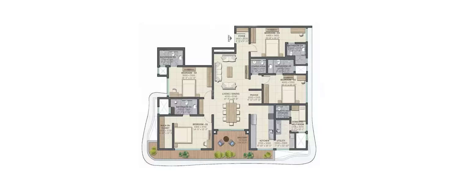 Floor plan for 4 BHK