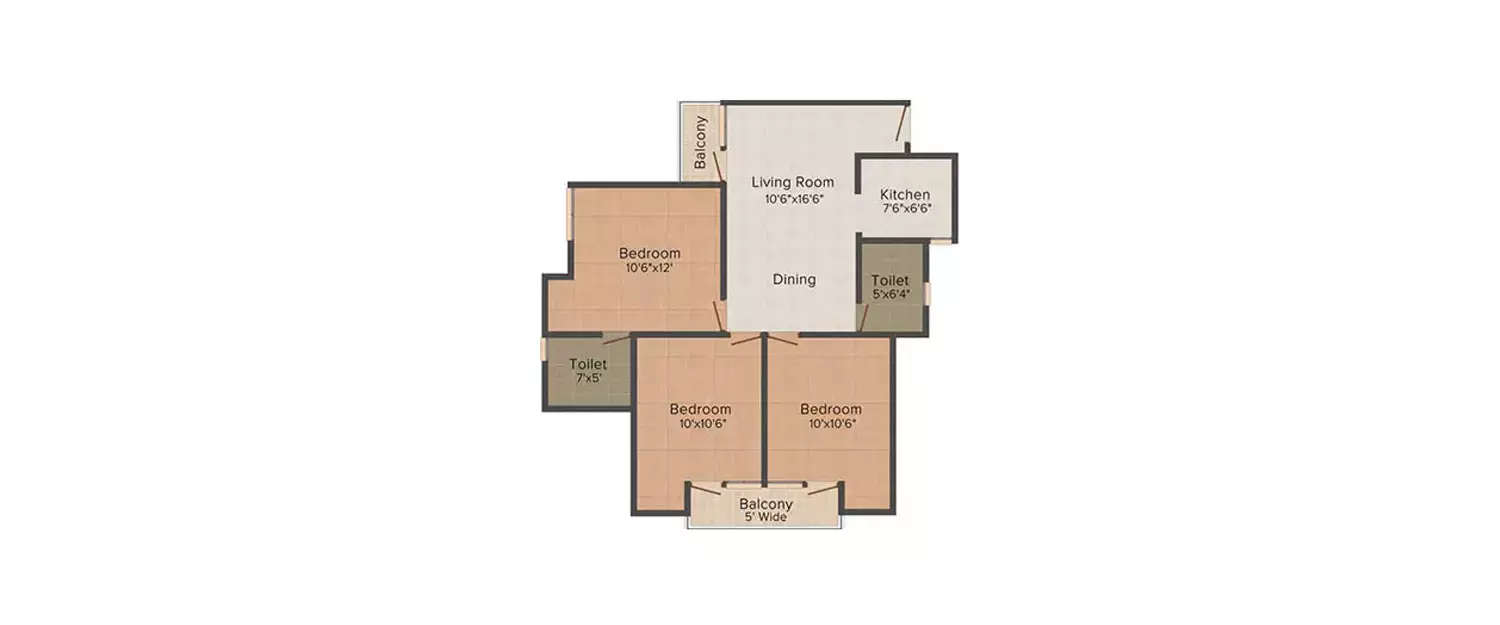 Floor plan for 3 BHK