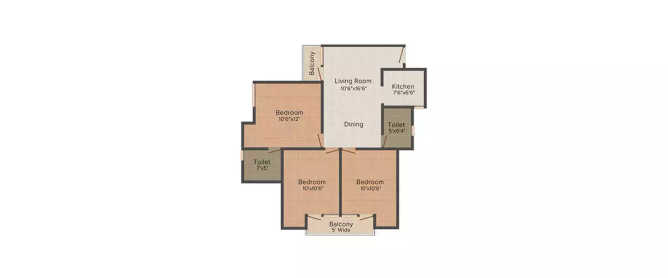 Amrapali Dream Valley Techzone IV Greater Noida W - Floor plan 3 BHK 1045 Sq.ft