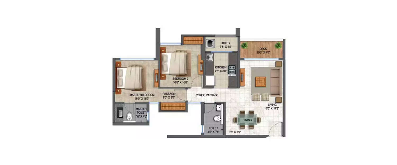 Floor plan for 2 BHK