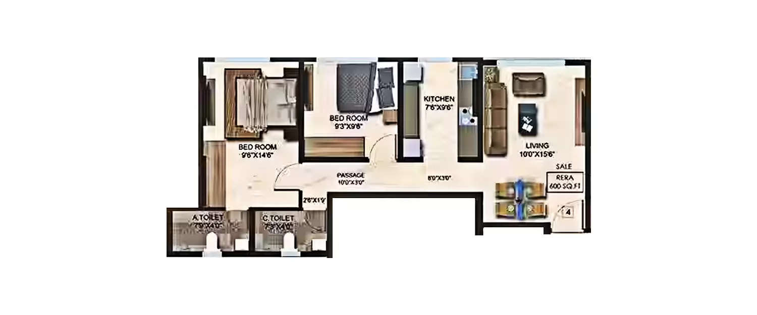 Floor plan for 2 BHK
