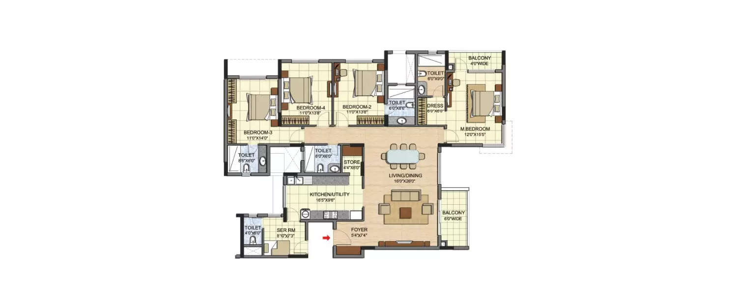 Floor plan for 4 BHK