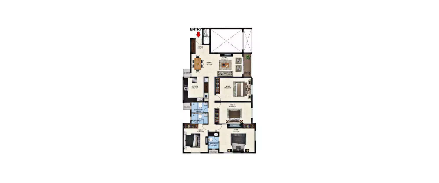 Floor plan for 4 BHK