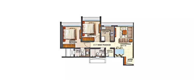 Runwal Forest Lily Kanjurmarg - Floor plan 2 BHK 669 Sq.ft