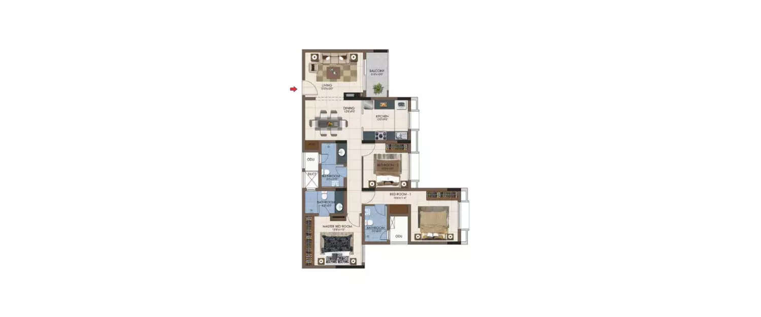 Floor plan for 3 BHK