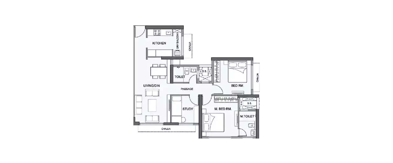 Floor plan for 2.5 BHK