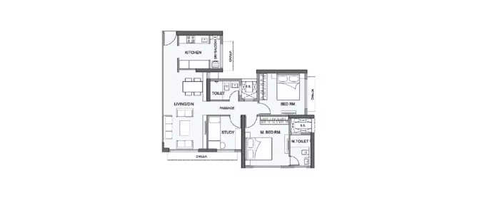 Wadhwa AER Mulund - Floor plan 2.5 BHK 753 Sq.ft