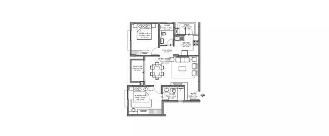 Godrej Life Plus Kanakapura - Floor plan 2 BHK 733 Sq.ft