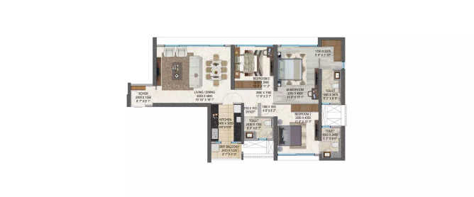 Peninsula Salsette 27 Byculla - Floor plan 3 BHK 2089 Sq.ft