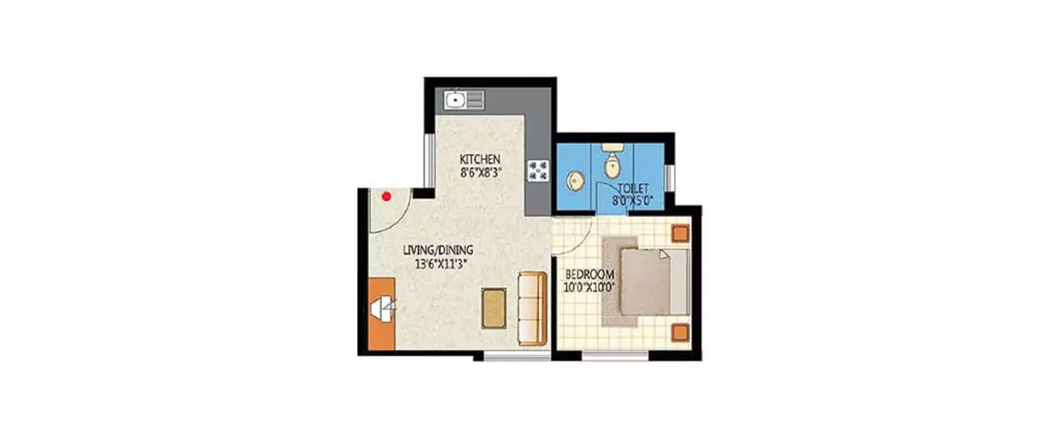 Floor plan for 1 BHK