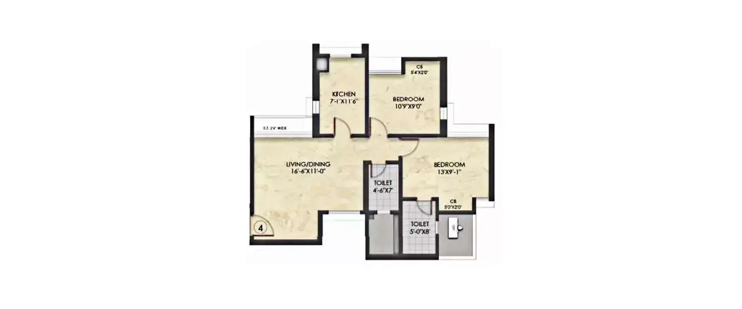 Floor plan for 2 BHK