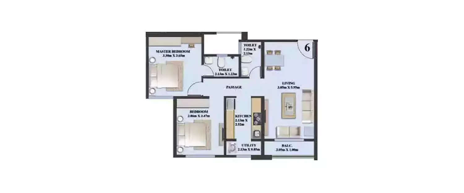 Floor plan for 2 BHK