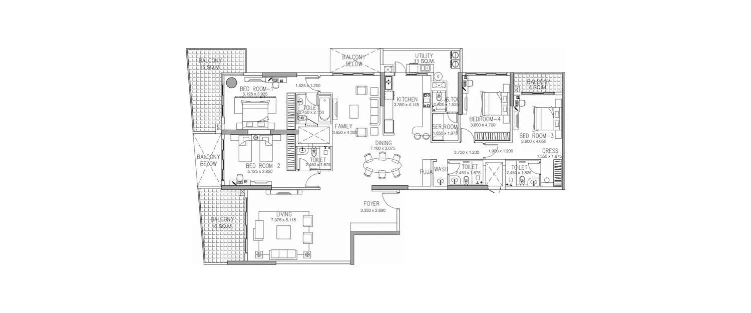 Floor plan for 4 BHK