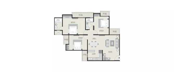 Ajnara Homes121 Sector 16B Greater Noida W - Floor plan 3 BHK 1425 Sq.ft