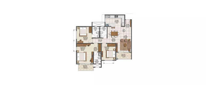 Brigade Buena Vista Devanahalli - Floor plan 3 BHK 1649 Sq.ft
