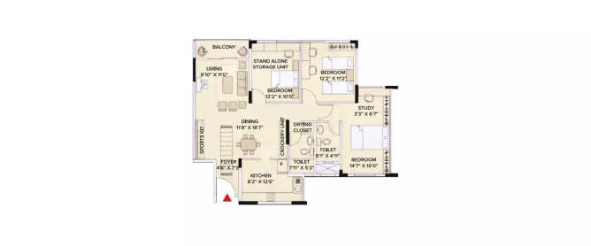 Brigade Gardenia JP Nagar - Floor plan 2.5 BHK 1400 Sq.ft