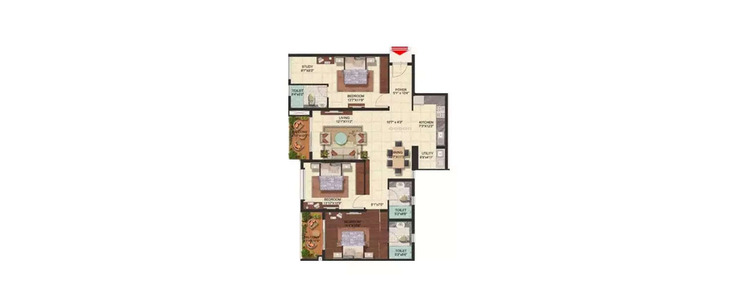 Floor plan for 3 BHK