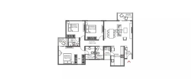 Godrej Air Whitefield - Floor plan 3 BHK 1088 Sq.ft
