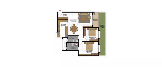 Prestige Gulmohar Horamavu - Floor plan 2 BHK 930 Sq.ft