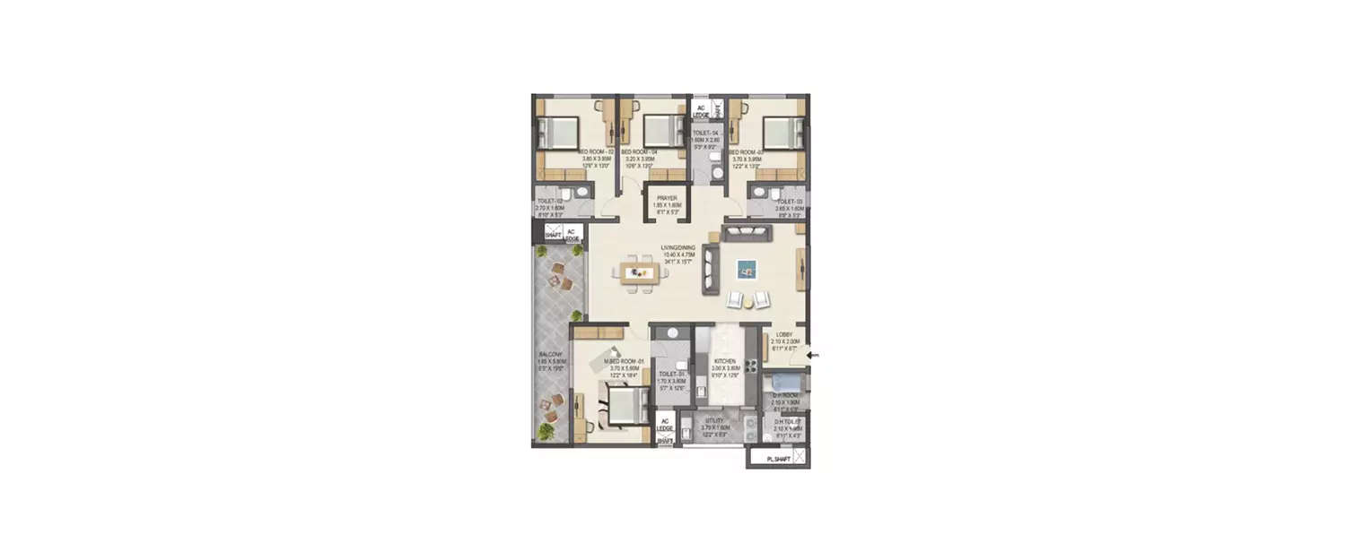 Floor plan for 4 BHK
