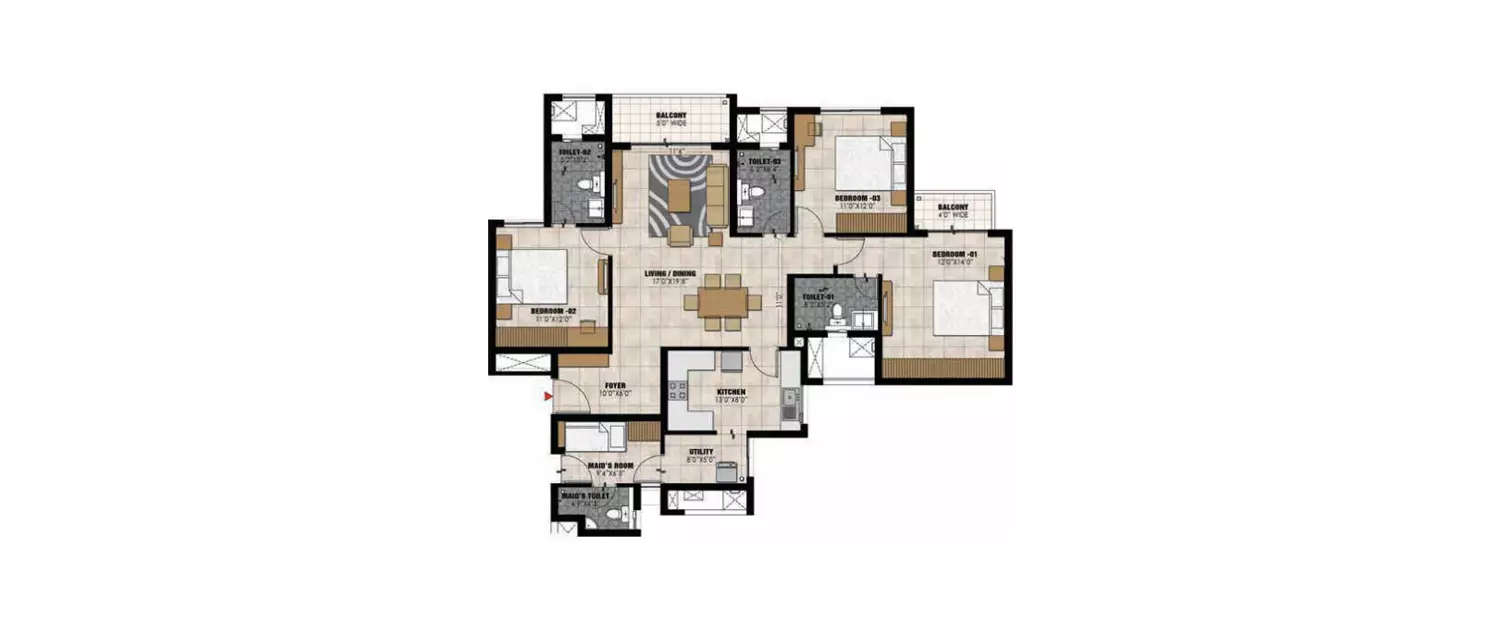 Floor plan for 3 BHK