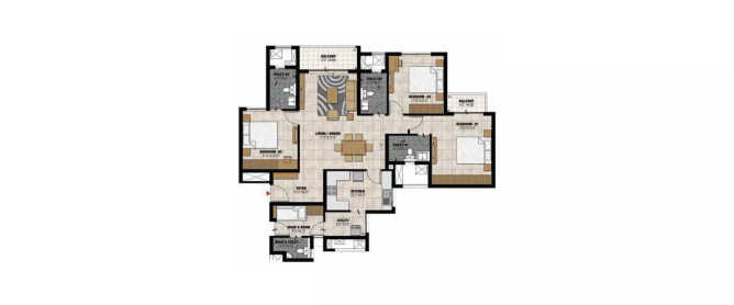 Prestige Willow Tree Yelahanka - Floor plan 3 BHK 1238 Sq.ft