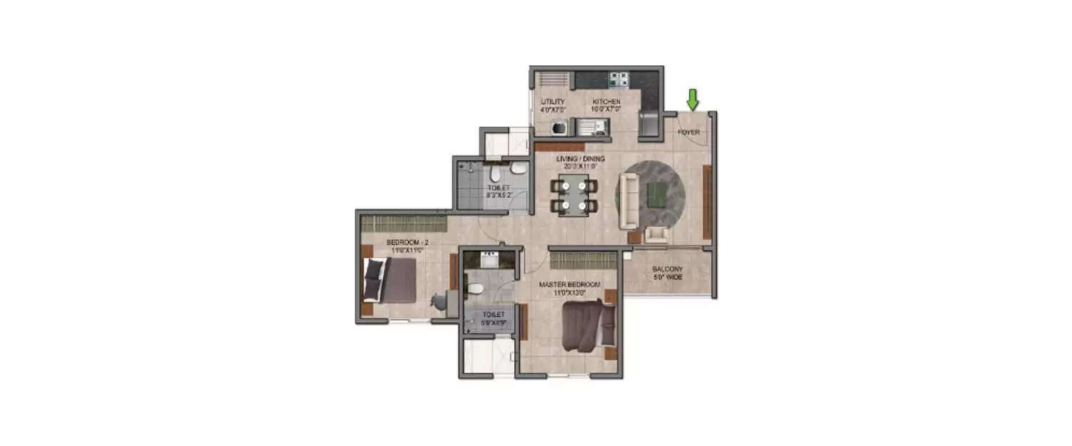 Floor plan for 2 BHK