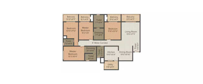 Paranjape Wind Fields Hebbal - Floor plan 4 BHK 1740 Sq.ft