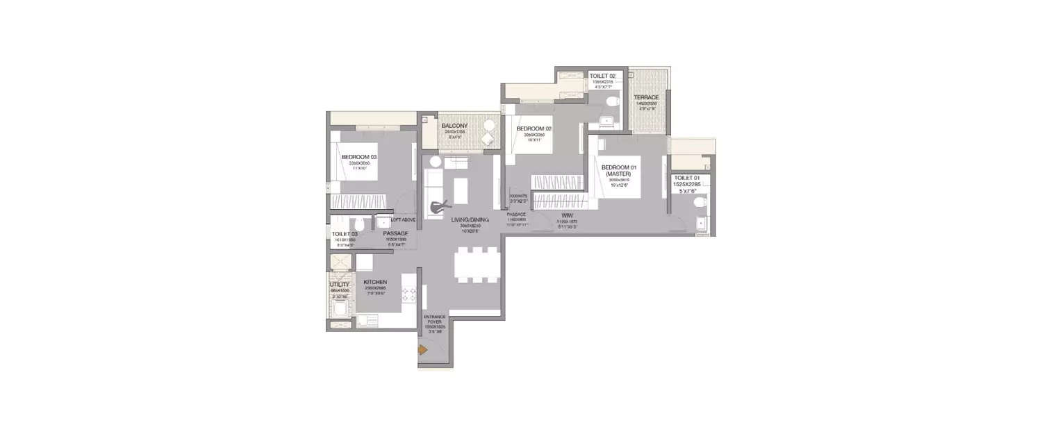 Floor plan for 3 BHK