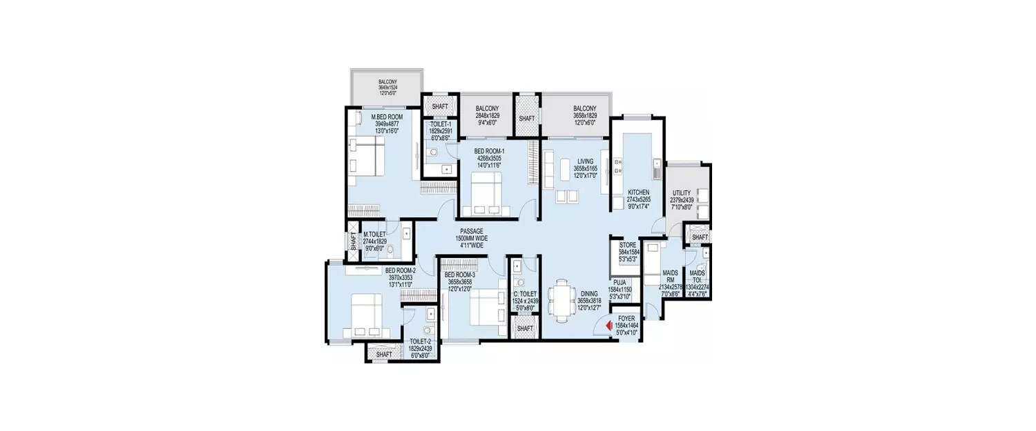 Floor plan for 4 BHK