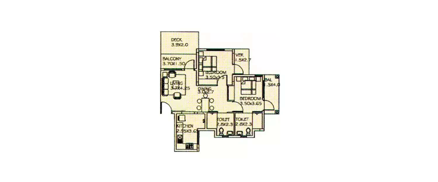 Floor plan for 2 BHK