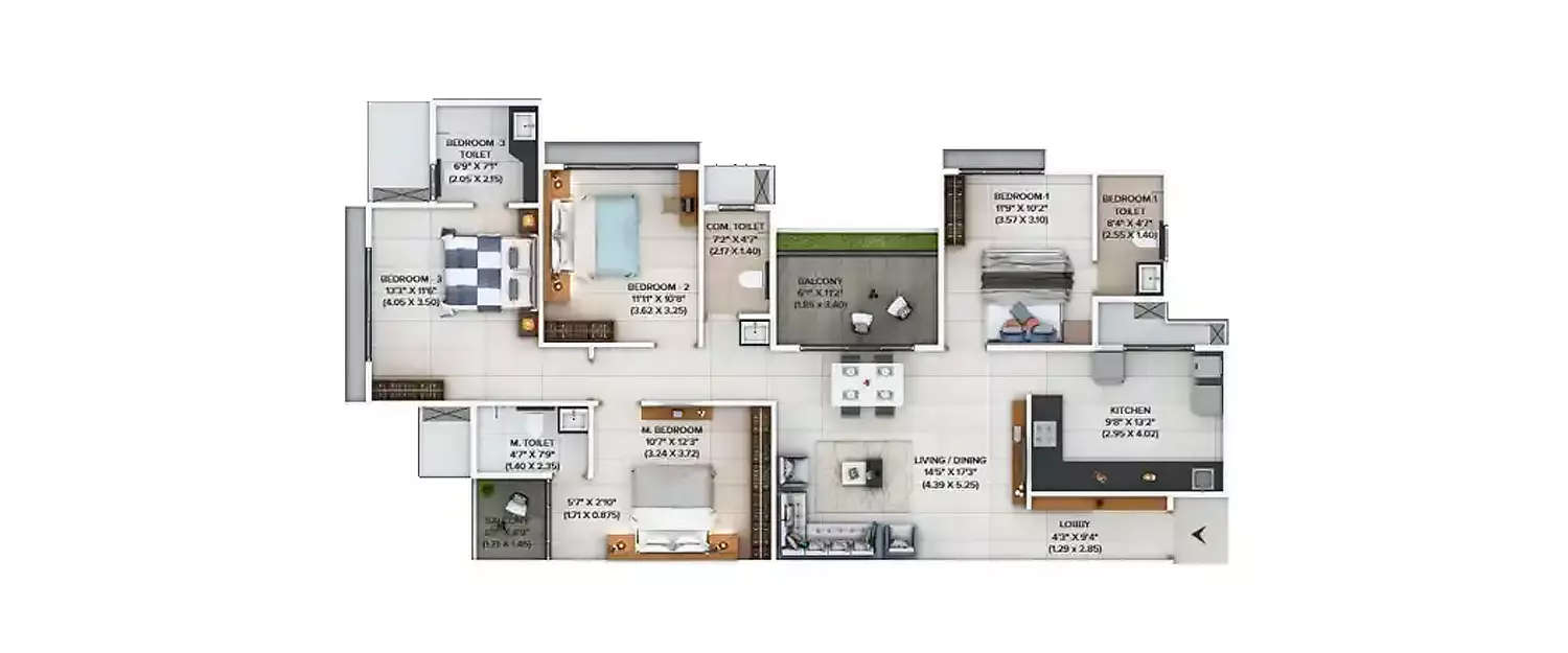 Floor plan for 4 BHK