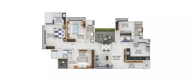 Jhamtani Ace Atmosphere Pimpri Chinchwad - Floor plan 4 BHK 1337 Sq.ft