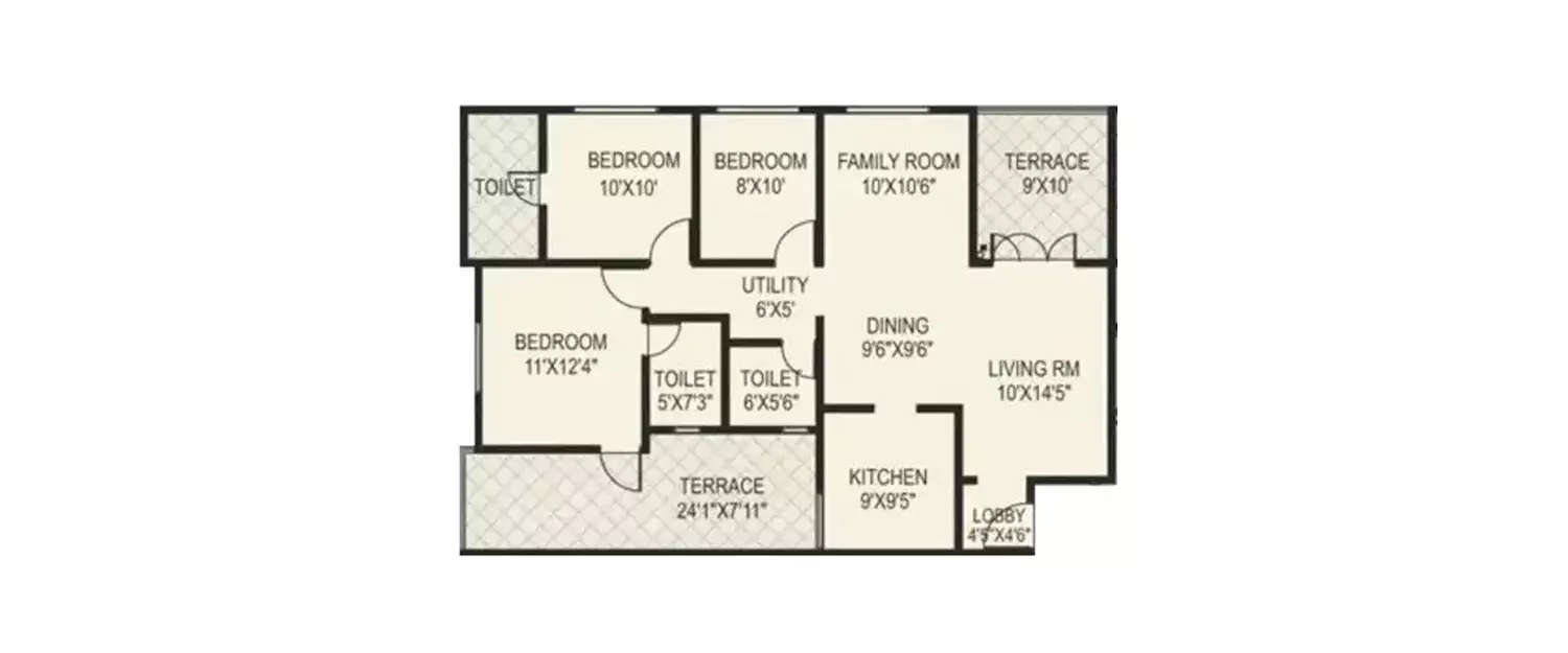 Floor plan for 3 BHK
